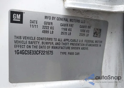 2012 Buick Lacrosse Leather Group из США, поврежденный, VIN 1G4GC5E33CF221675